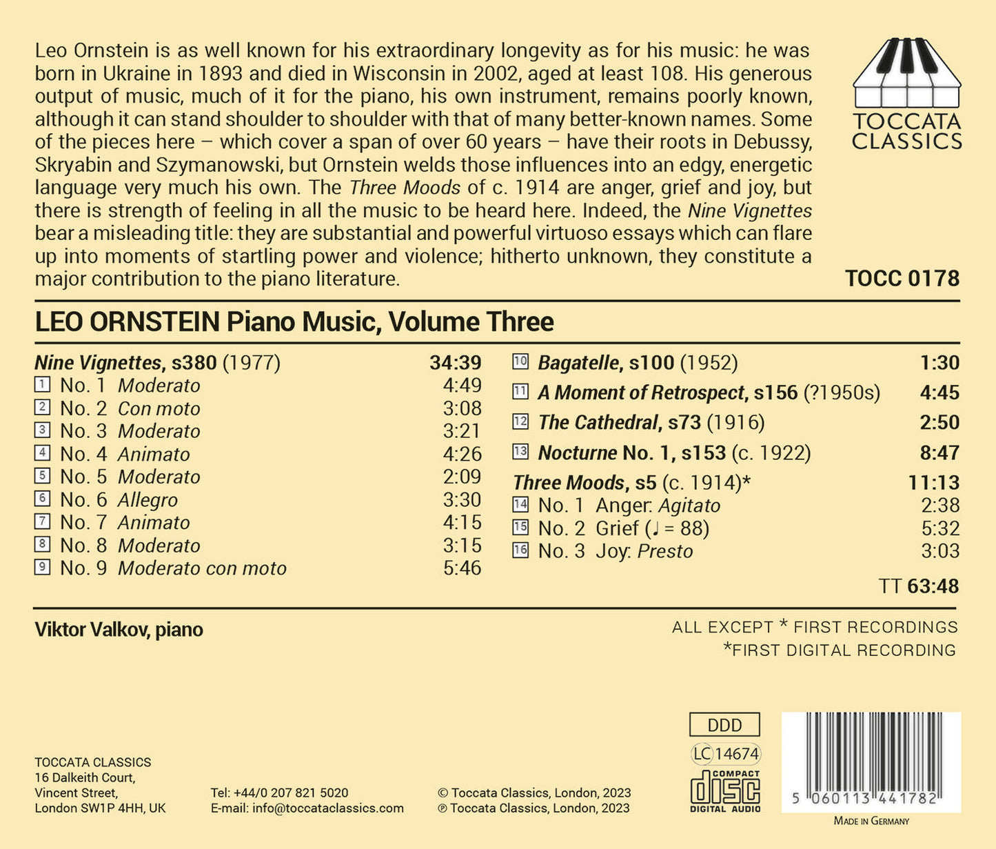 Ornstein: Piano Music, Vol. 3