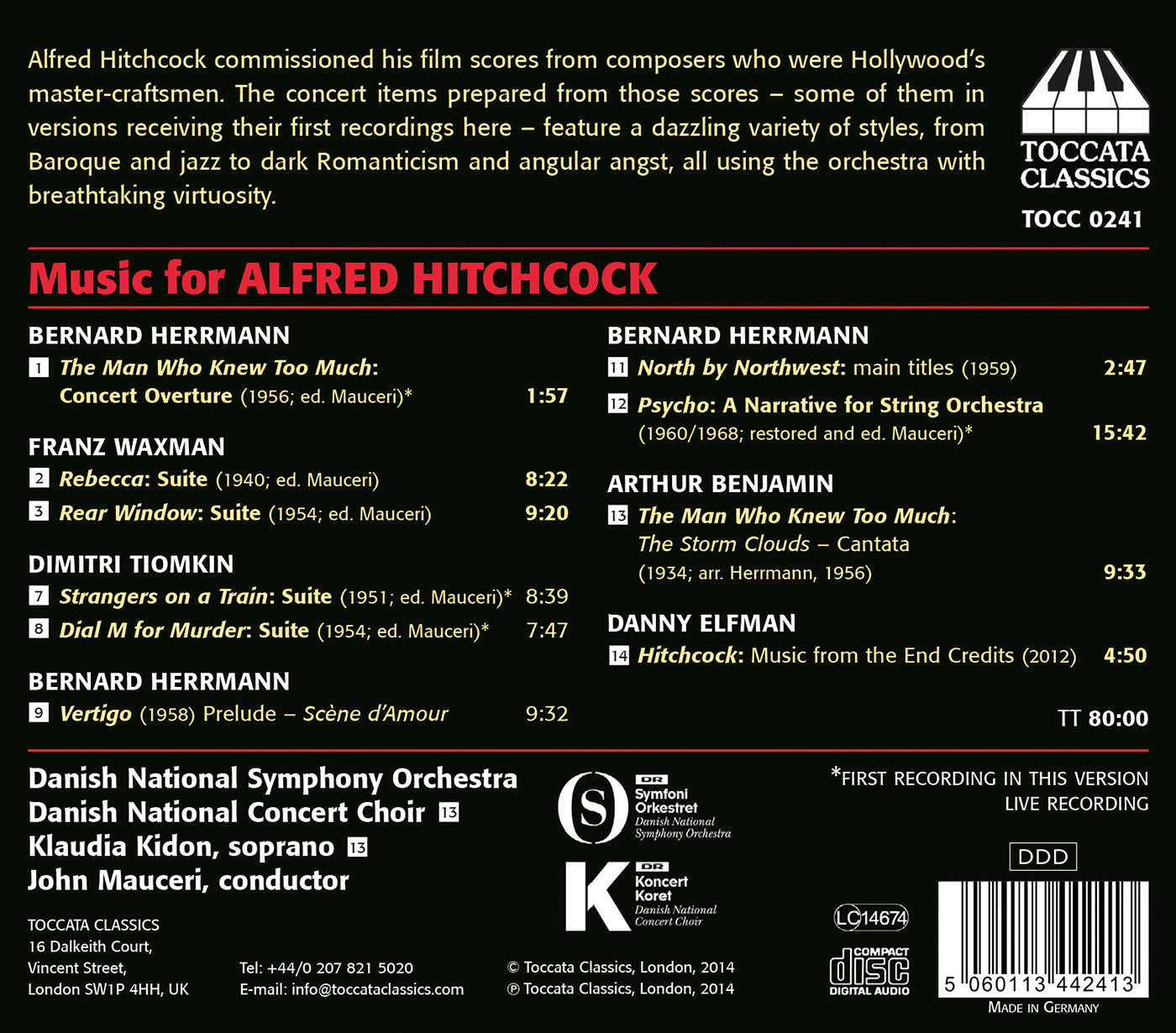 Music For Alfred Hitchcock  Danish National Symphony Orchestra, Danish National Concert Choir, Kidon, Mauceri