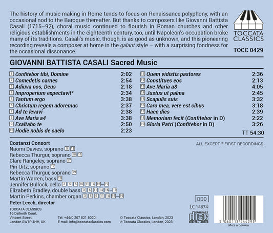 Casali: Sacred Music From Eighteenth-Century Rome Costanzi Consort
