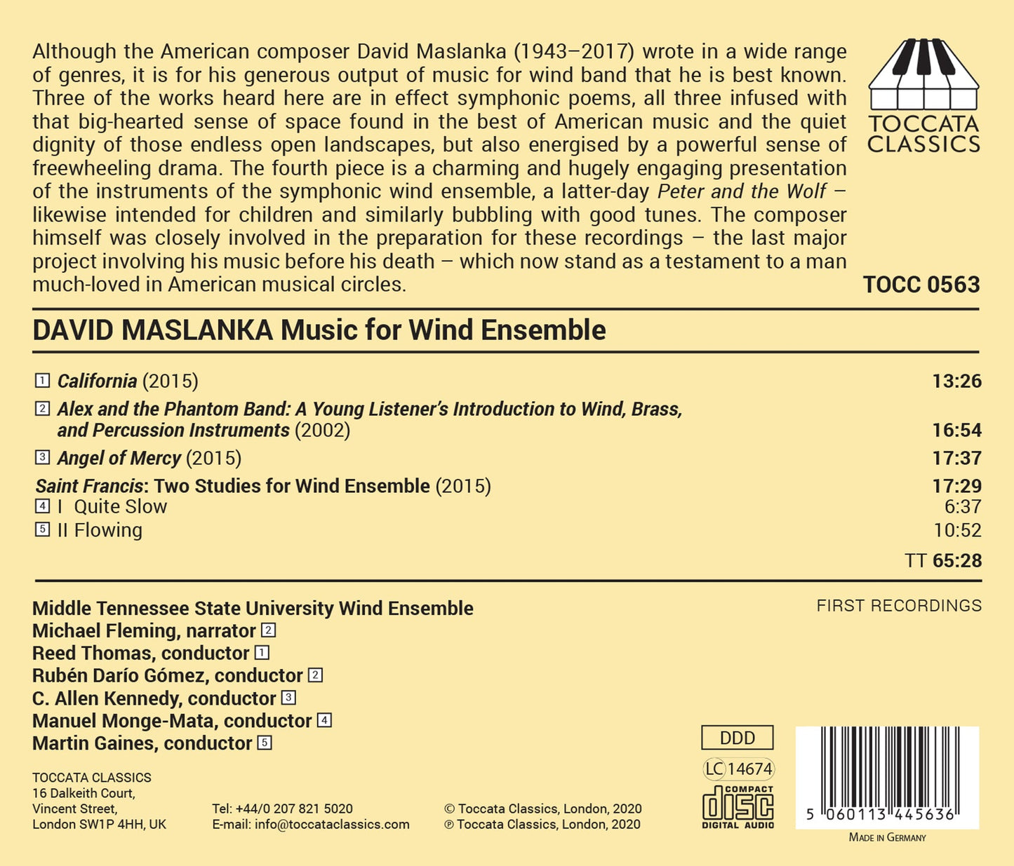 David Maslanka: Music For Wind Ensemble