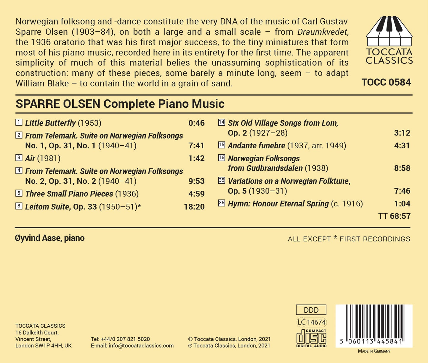 Carl Gustav Sparre Olsen: Complete Piano Music