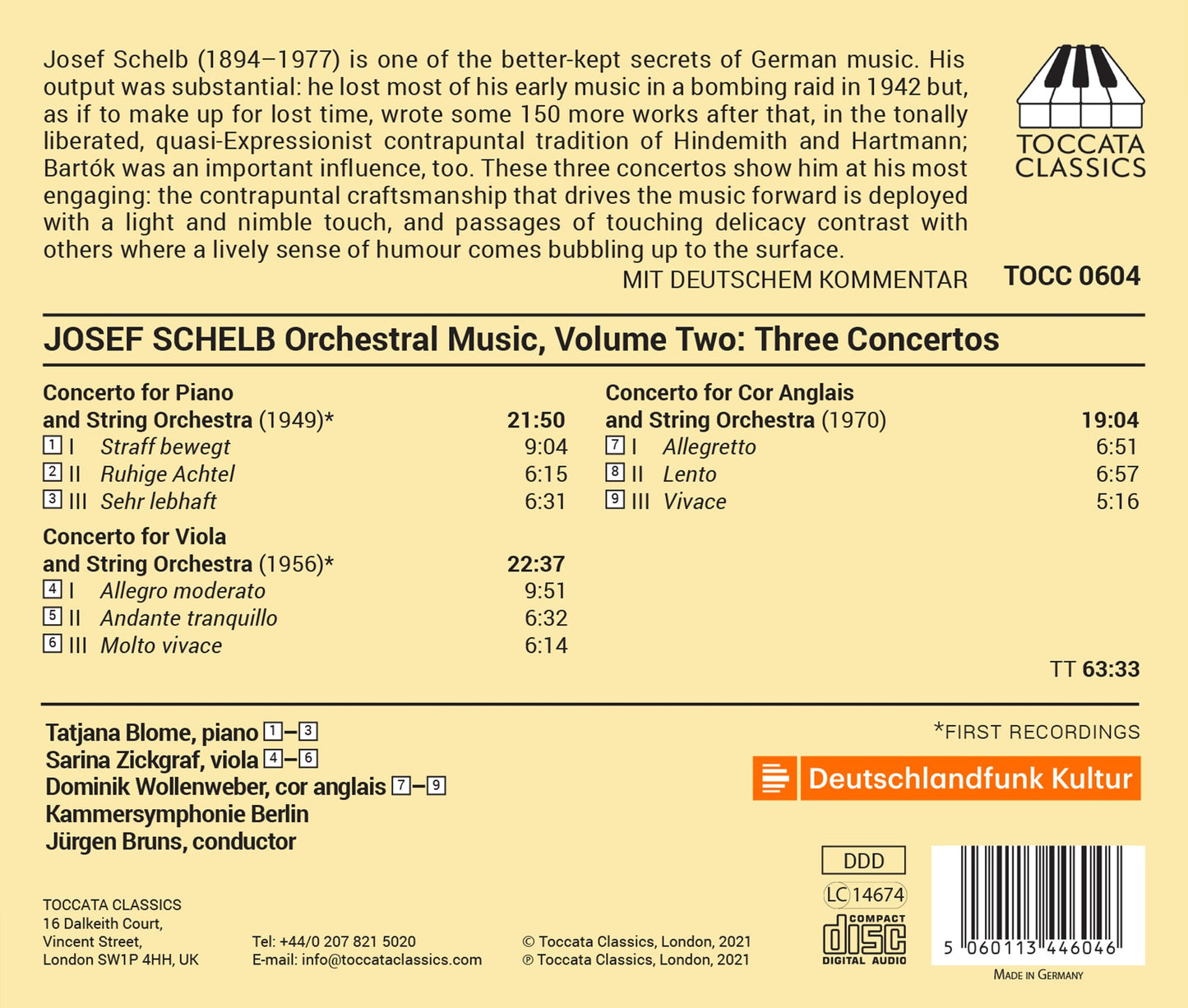 Josef Schelb: Orchestral Music, Vol. 2: Three Concertos