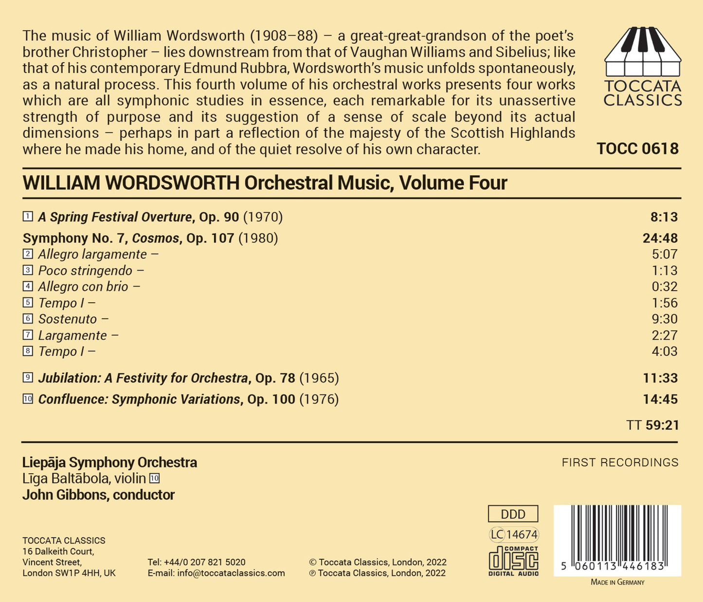 Wordsworth: Orchestral Music, Vol. 4 Liga Baltabola, Liepaja Symphony Orchestra, John Gibbons