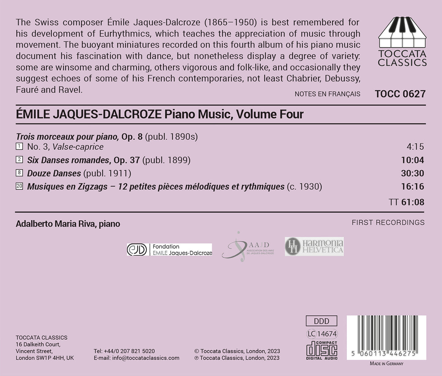 Jaques-Dalcroze: Piano Music, Vol. 4