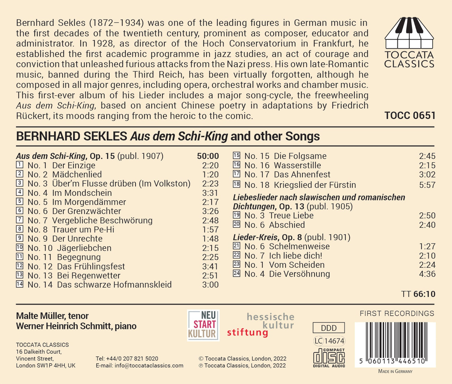 Sekles: Lieder - Aus Dem Schi-King & Other Songs