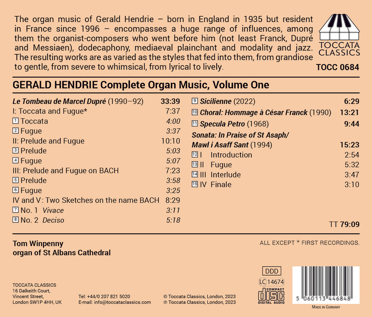 Hendrie: Complete Organ Music, Vol. 1