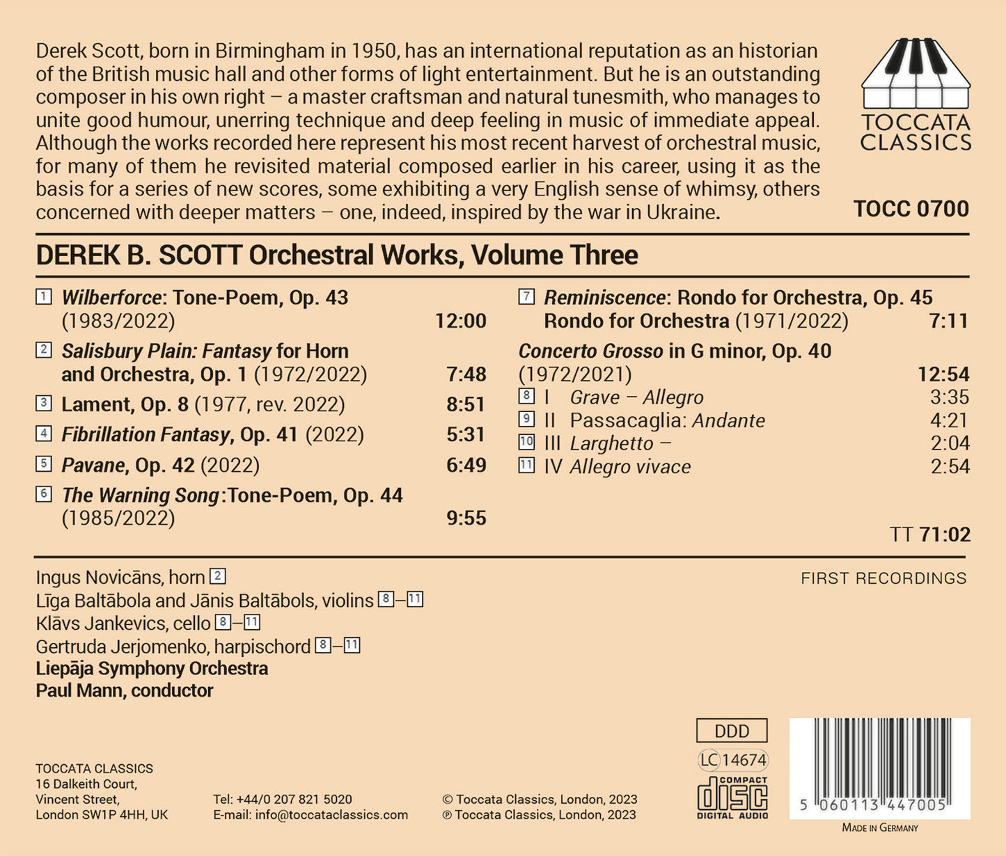 Scott: Orchestral Music, Vol. 3 / liepaja SO; Paul Mann