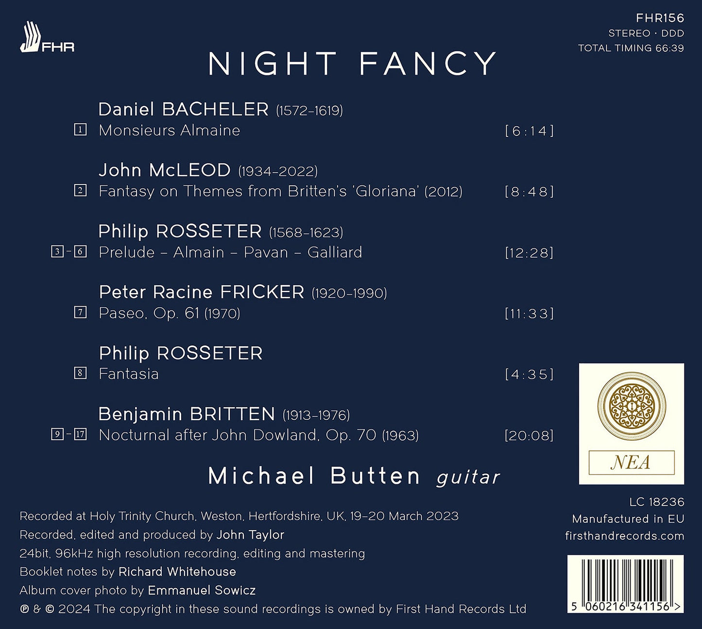 Bacheler, Britten, Fricker, Mcleod & Rosseter: Night Fancy Michael Butten