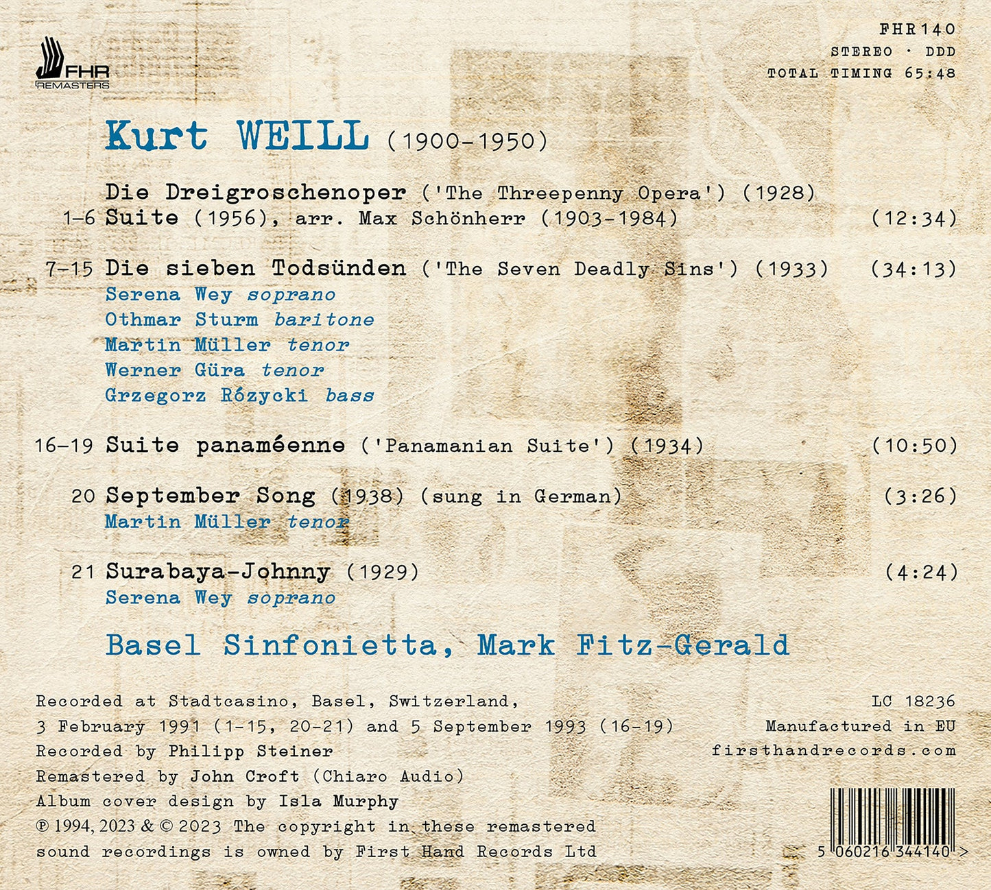 Weill: Die Dreigroschenoper; Die sieben Todsunden; Suite pan