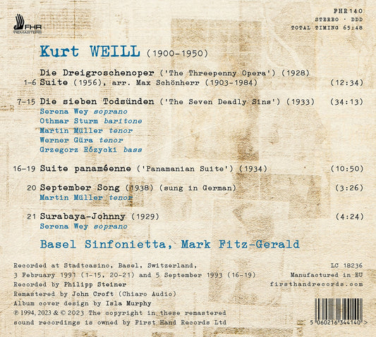 Weill: Die Dreigroschenoper; Die sieben Todsunden; Suite pan