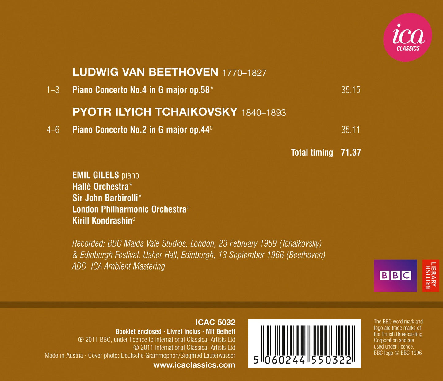 Beethoven: Piano Concerto No. 4 - Tchaikovsky: Piano Concert