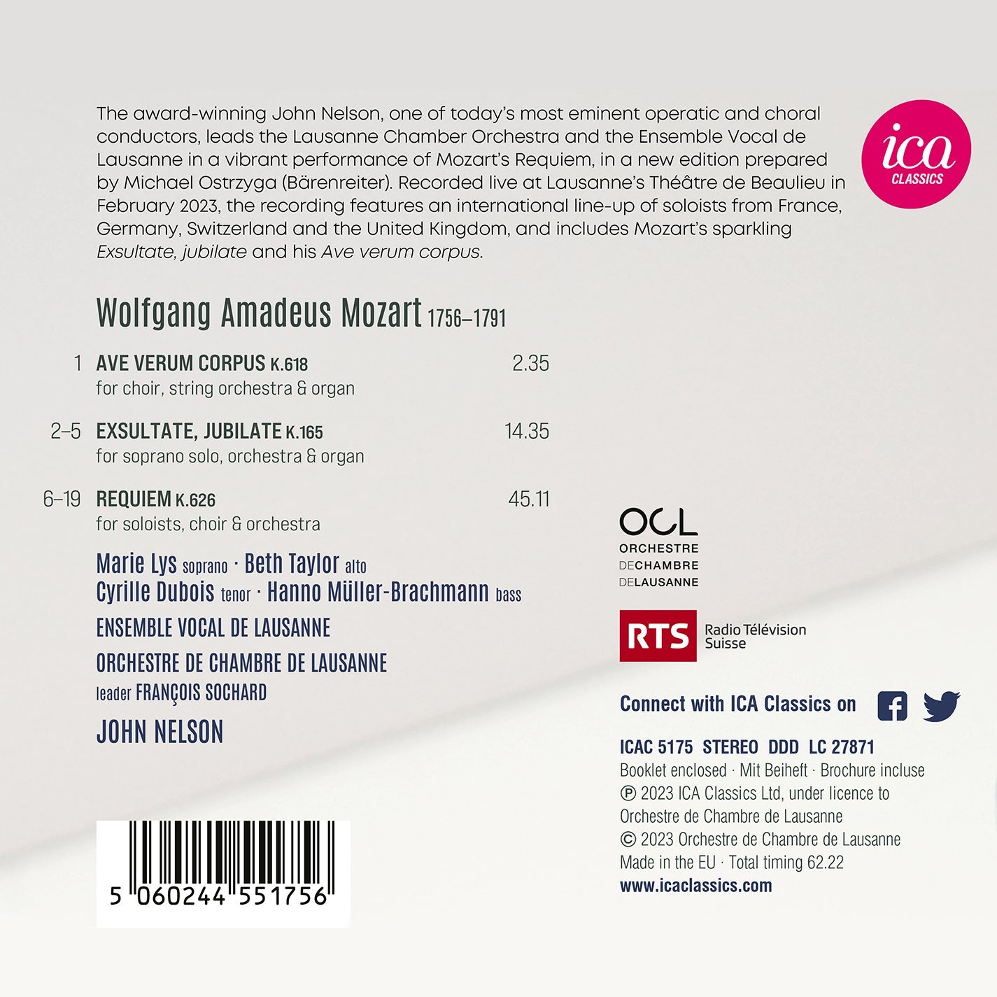 Mozart: Requiem, K. 626; Ave verum corpus, K. 618; Exsultate