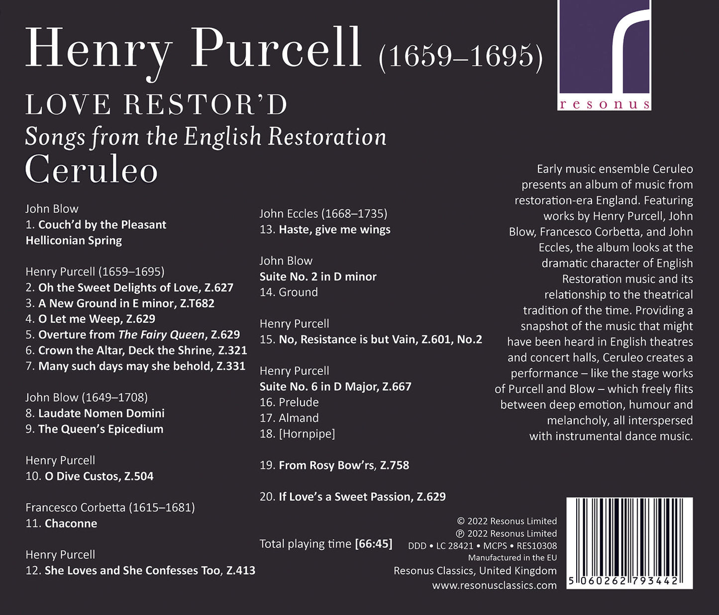 Purcell: Love Restor'D - Songs From The English Restoration
