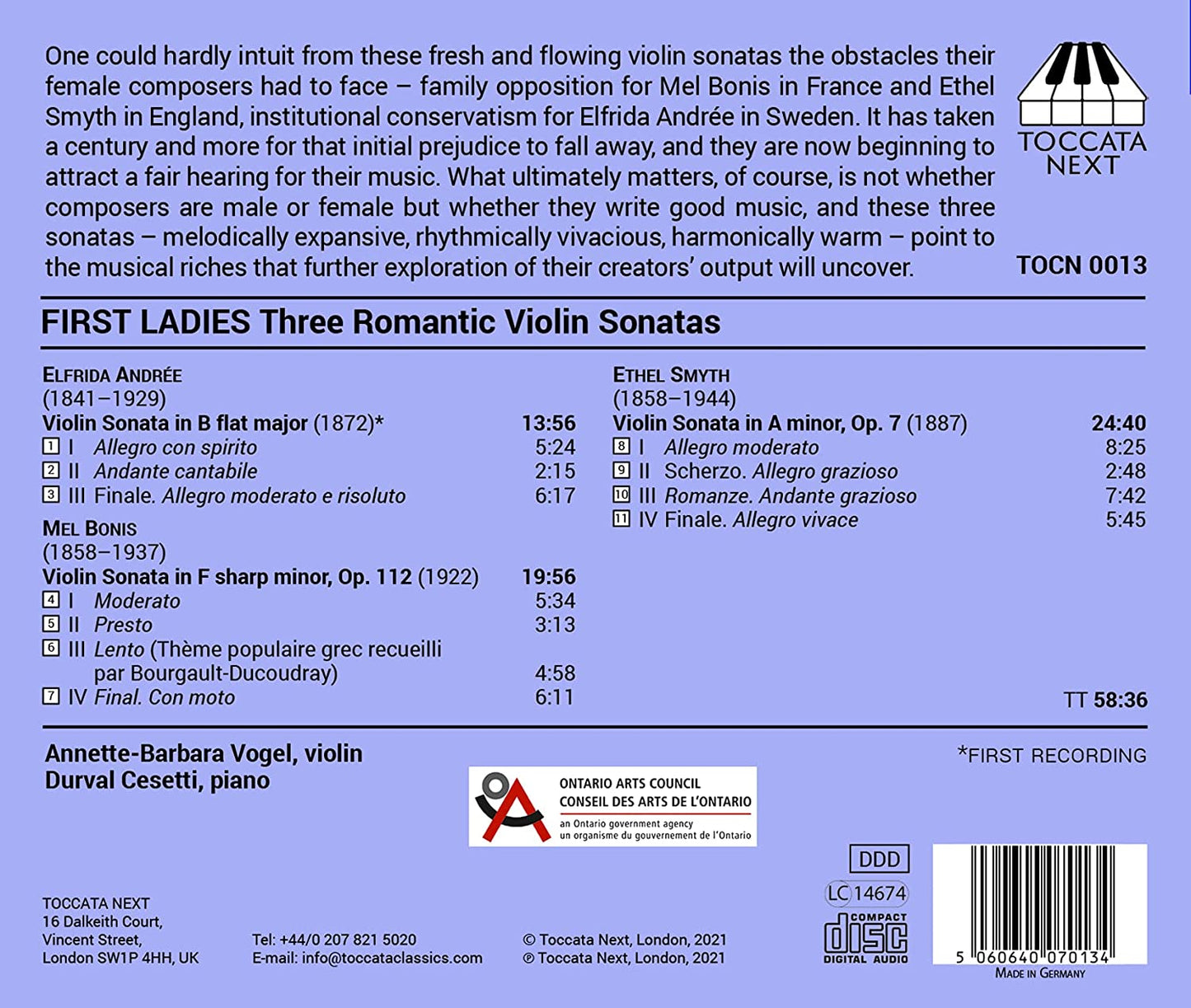 First Ladies: Three Romantic Violin Sonatas