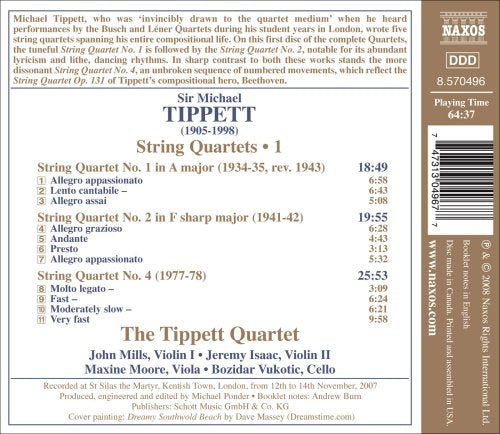 Tippett, M.: String Quartets, Vol. 1 - Nos. 1, 2, 4