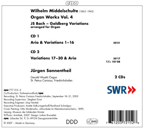 MIDDELSCHULTE: Organ Works, Vol. 4 - Goldberg Variations arr