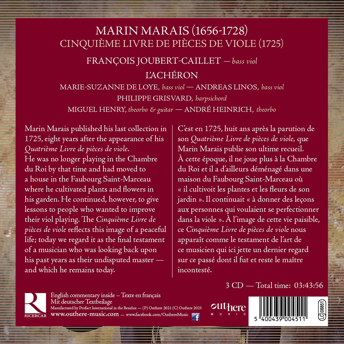 Marais: Cinquieme Livre De Pieces De Viole