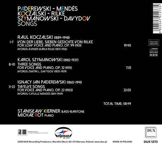 Paderewski, Koczalski, Szymanowski; Songs / Kierner, Rot