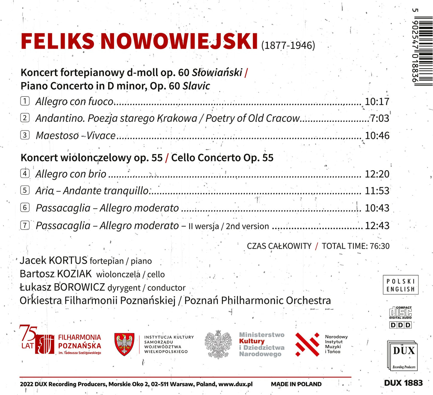 Nowowiejski: Piano Concerto In D Minor, Op. 60 "Slavic";
Cel Jacek Kortus, Bartosz Koziak, Poznan Philharmonic Orchestra