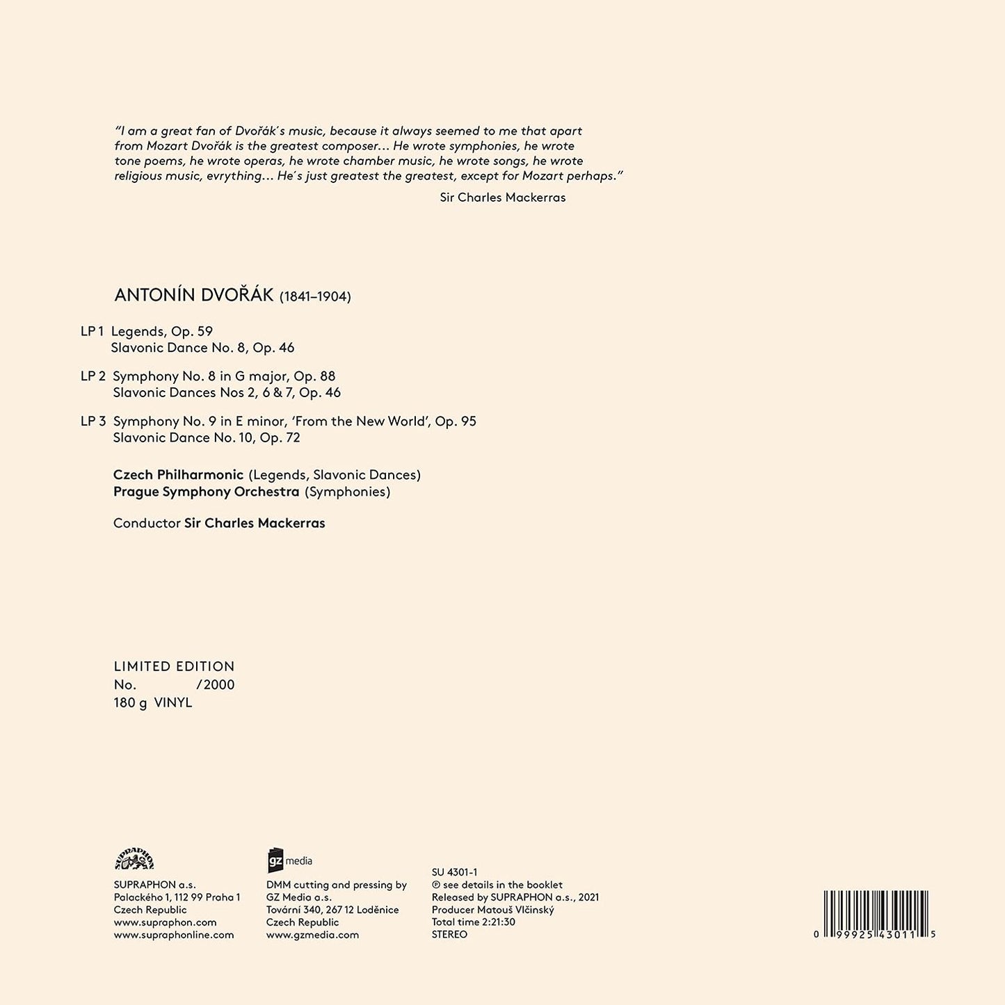 Dvorak: Symphonies Nos. 8 & 9 / Sir Charles MacKerras (LP)