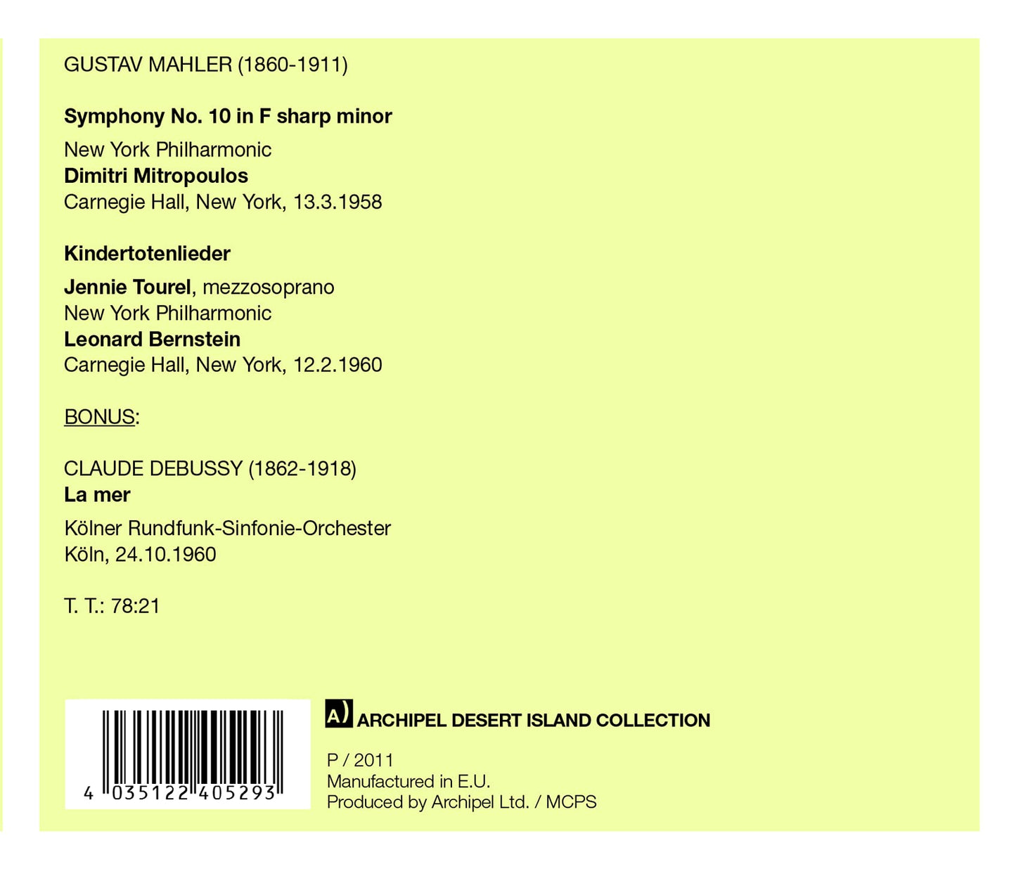 Dimitri Mitropoulos conducts Mahler Symphony No. 10