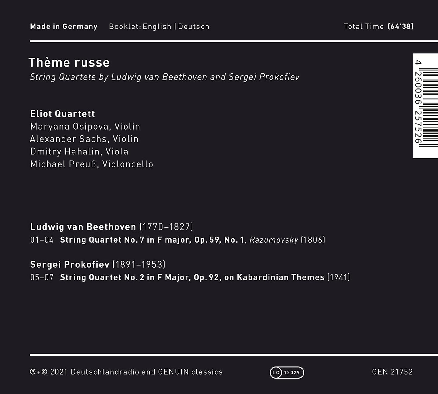 Theme Russe; String Quartets by Ludwig van Beethoven and Ser