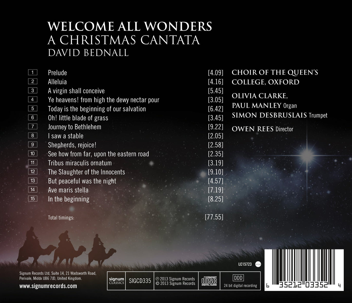 Bednall: Welcome All Wonders, A Christmas Cantata / Queen's College Choir, Oxford