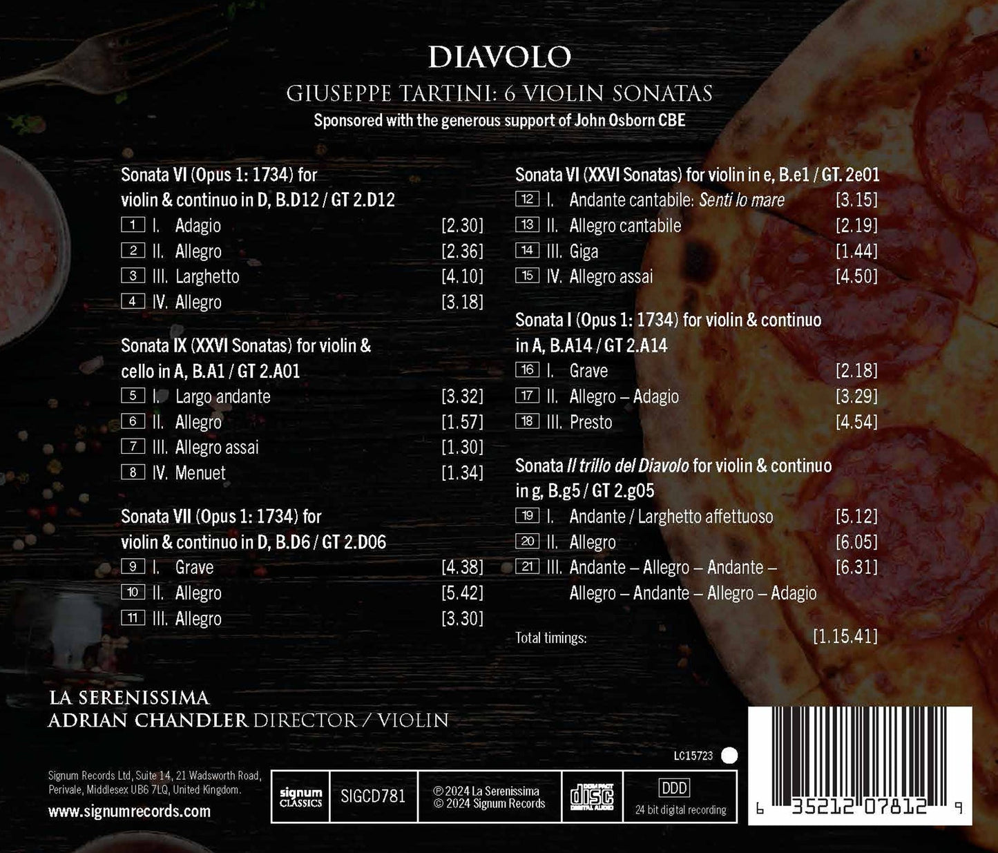 Tartini: "Diavolo" - 6 Violin Sonatas La Serenissima