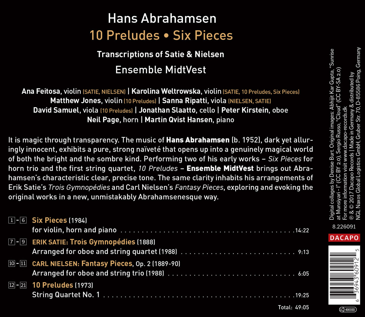 Abrahamsen: String Quartet No. 1 "10 Preludes" & 6 Pieces for Horn Trio