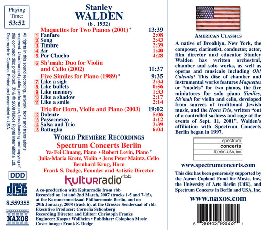 WALDEN, S.: Maquettes / Sh'mah / 5 Similes / Horn Trio (Spec