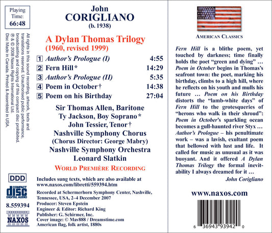 Corigliano, J.: Dylan Thomas Trilogy (A)