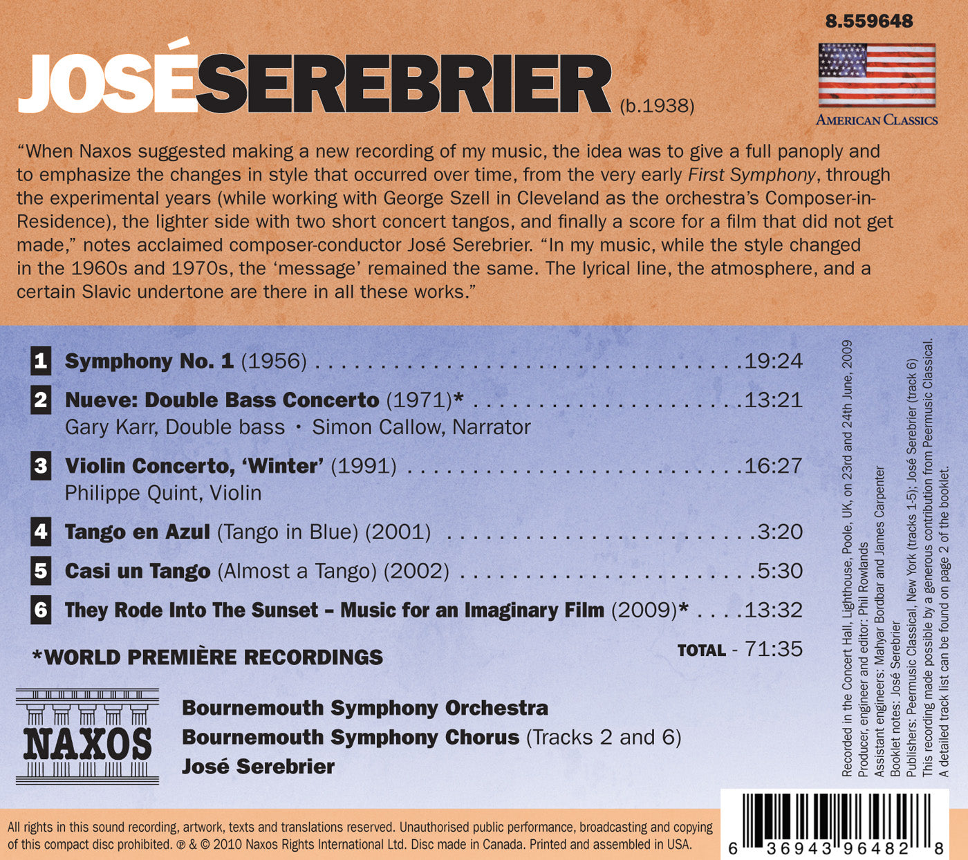 Serebrier: Symphony No. 1 - Nueve - Violin Concerto, "Winter