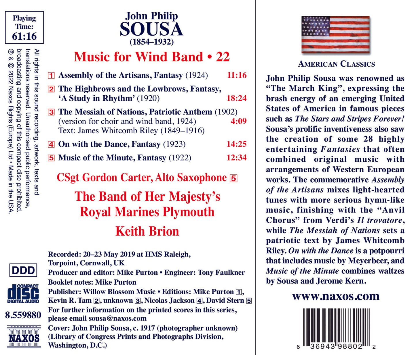 Sousa: Music For Wind Band, Vol. 22 Csgt Gordon Carter, The Band Of Her Majesty’S Royal Marines Plymouth, Keith Brion