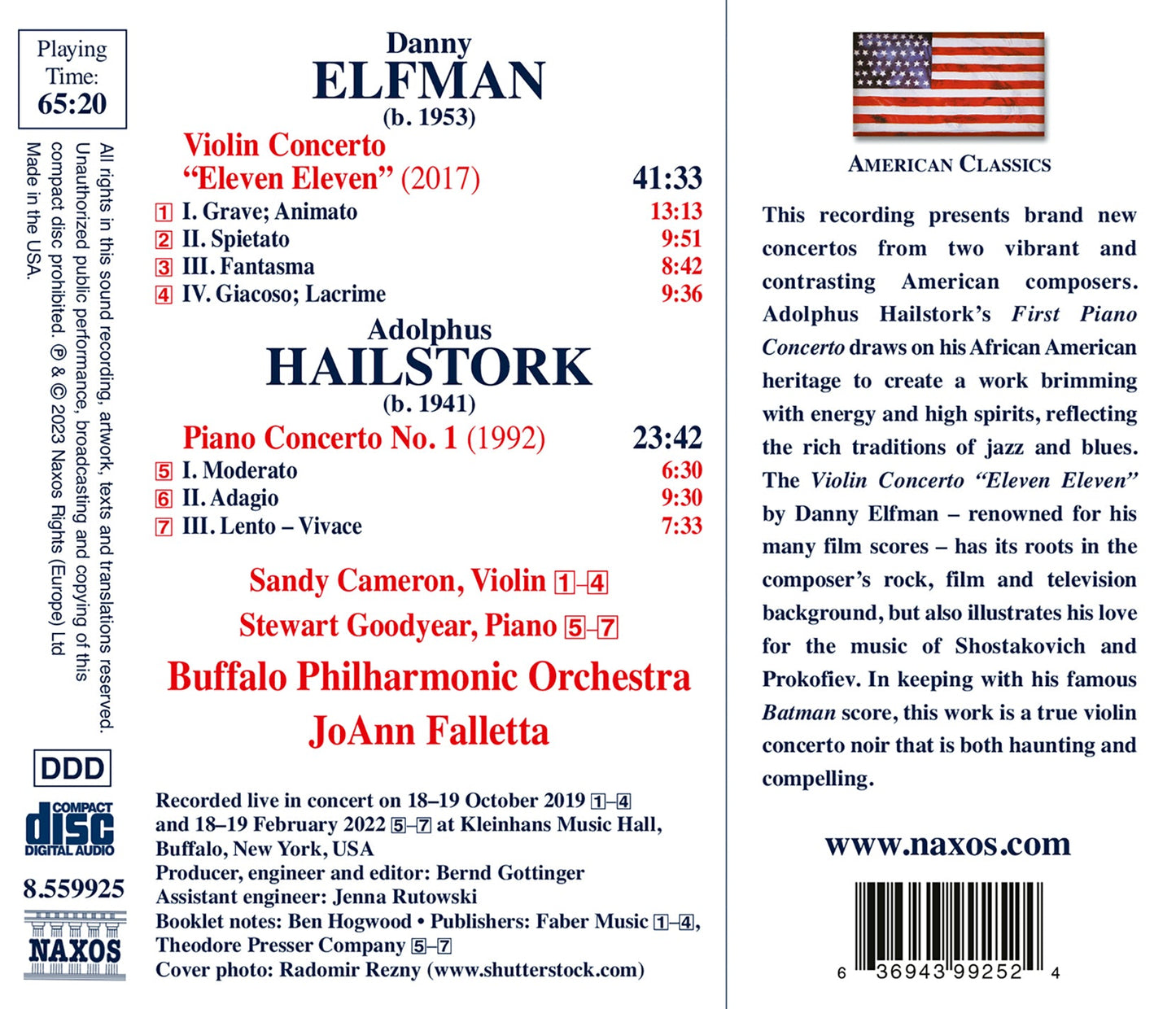 Elfman: Violin Concerto "Eleven Eleven"; Hailstork: Piano Co