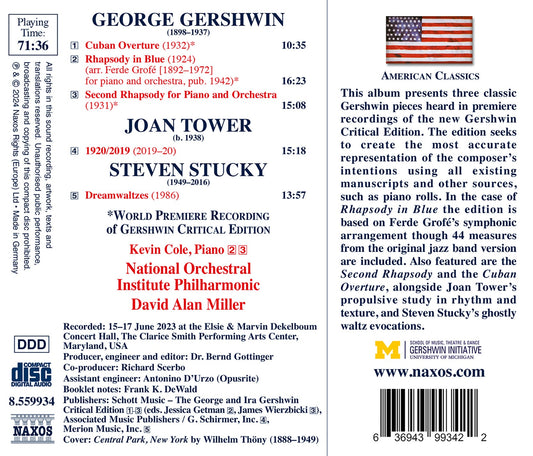Gershwin: Rhapsody in Blue & Cuban Overture - Tower: 1920/2019 - Stucky: Dreamwaltzes / Cole, Kevin; National Orchestral Institute Philharmonic; Miller, David Alan