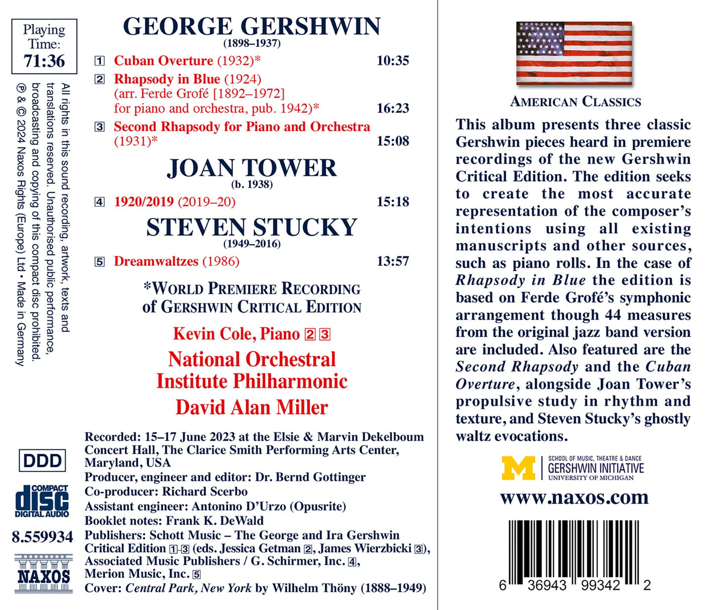 Gershwin: Rhapsody in Blue & Cuban Overture - Tower: 1920/2019 - Stucky: Dreamwaltzes / Cole, Kevin; National Orchestral Institute Philharmonic; Miller, David Alan