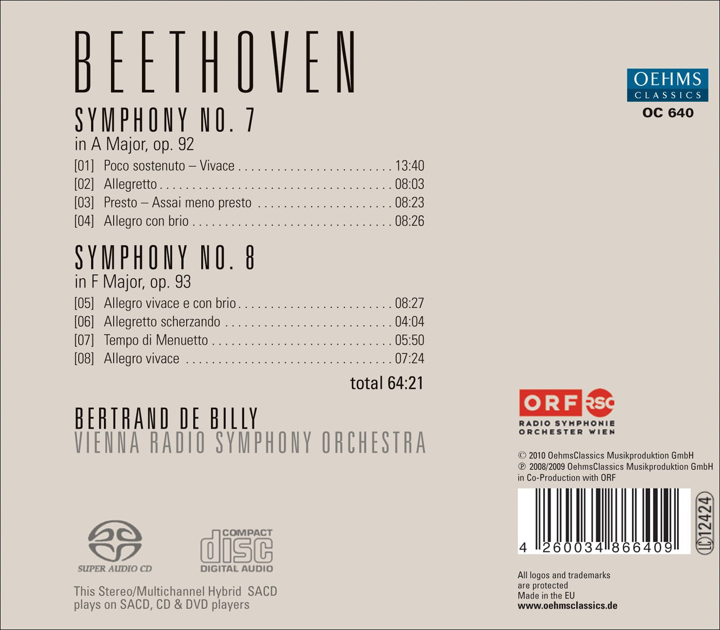 Beethoven, L. van: Symphonies Nos. 7 and 8