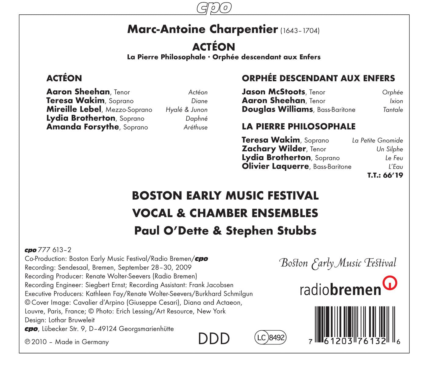 Charpentier: Actéon, Orphée descendant aux enfers & La pierr