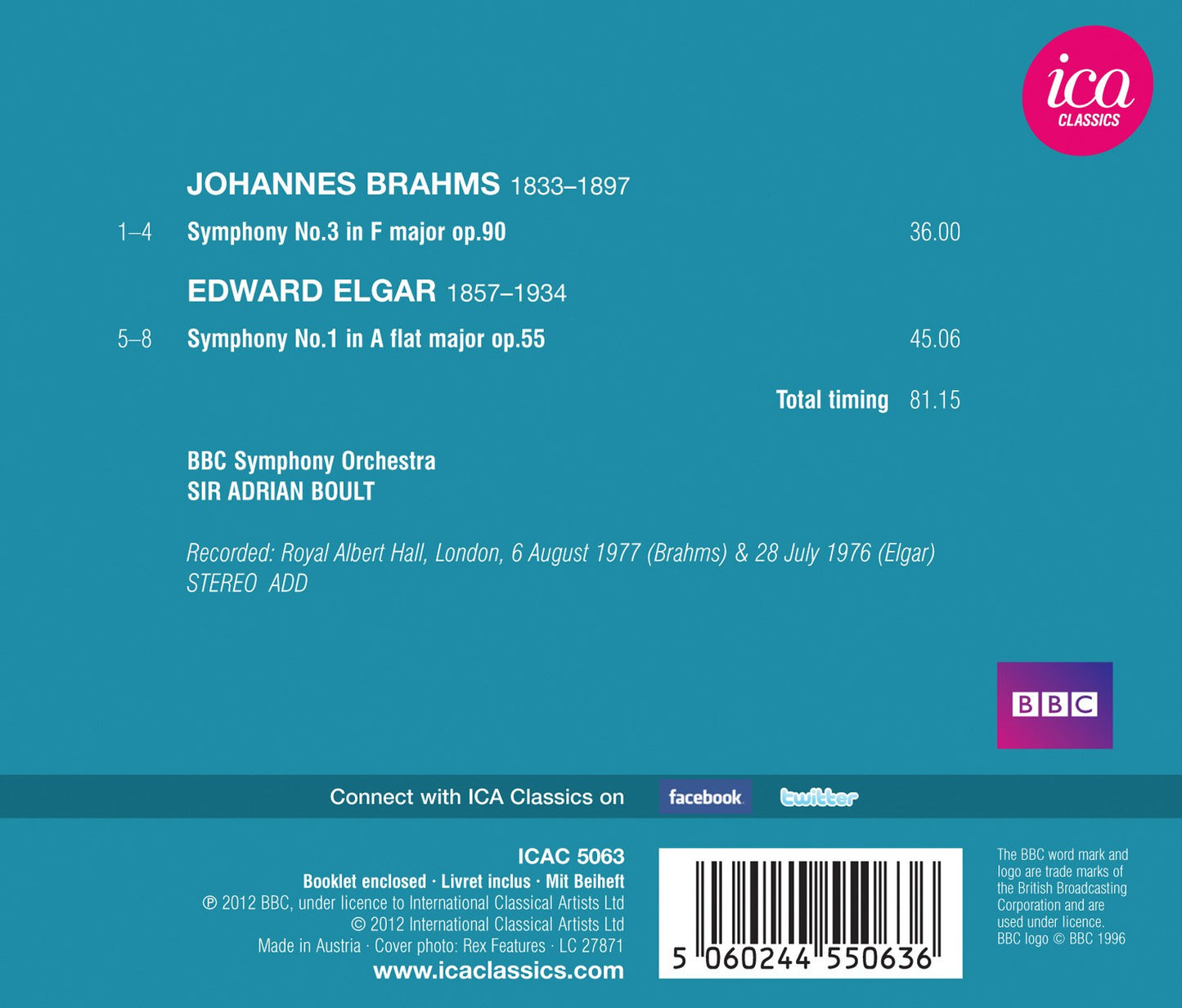 Brahms: Symphony No. 3 - Elgar: Symphony No. 1