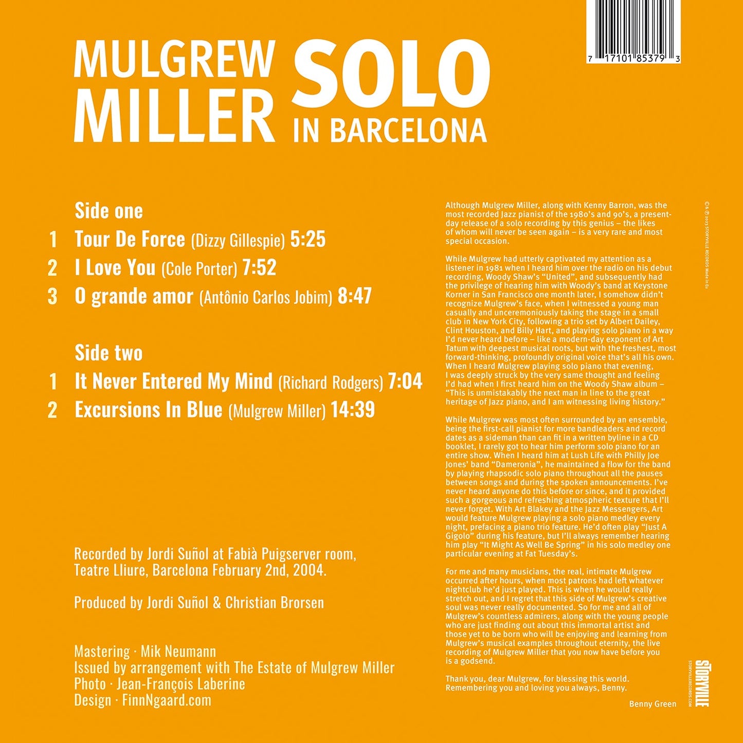 Gillespie, Porter, Jobim, Rodgers & Miller: Solo In Barcelon Mulgrew Miller (LP)