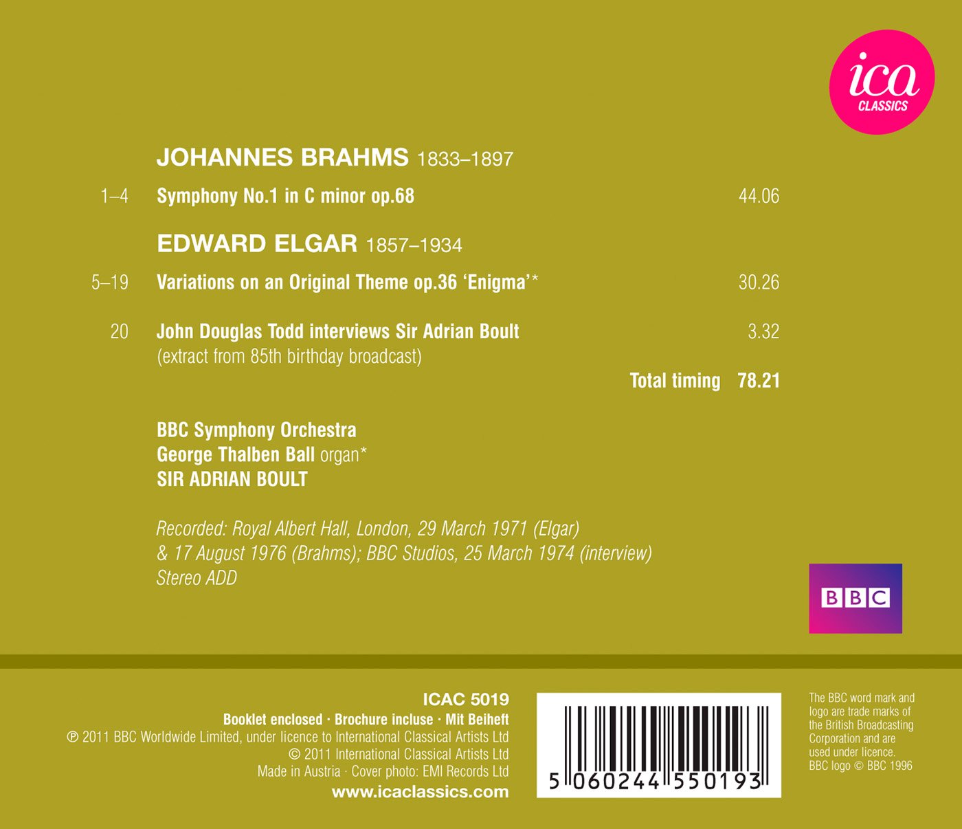 Brahms: Symphony No. 1 - Elgar: Enigma Variations