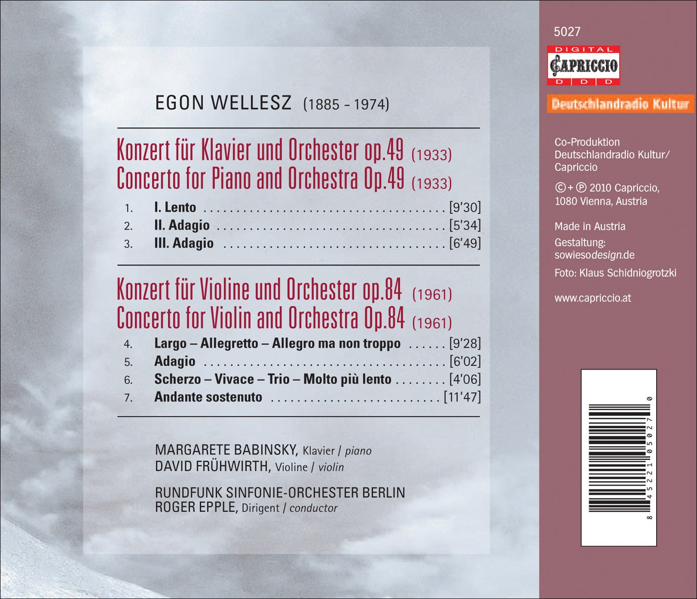 Wellesz: Piano Concerto - Violin Concerto