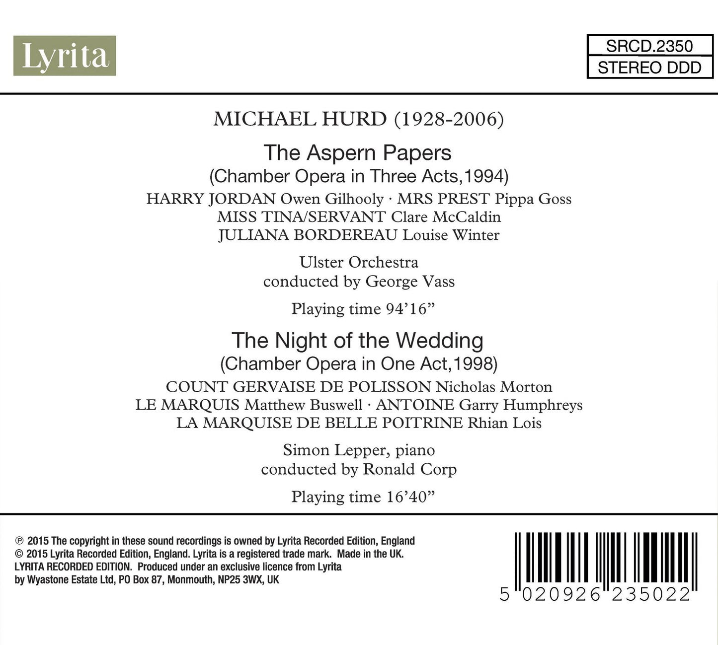 Hurd: The Aspern Papers & The Night of the Wedding