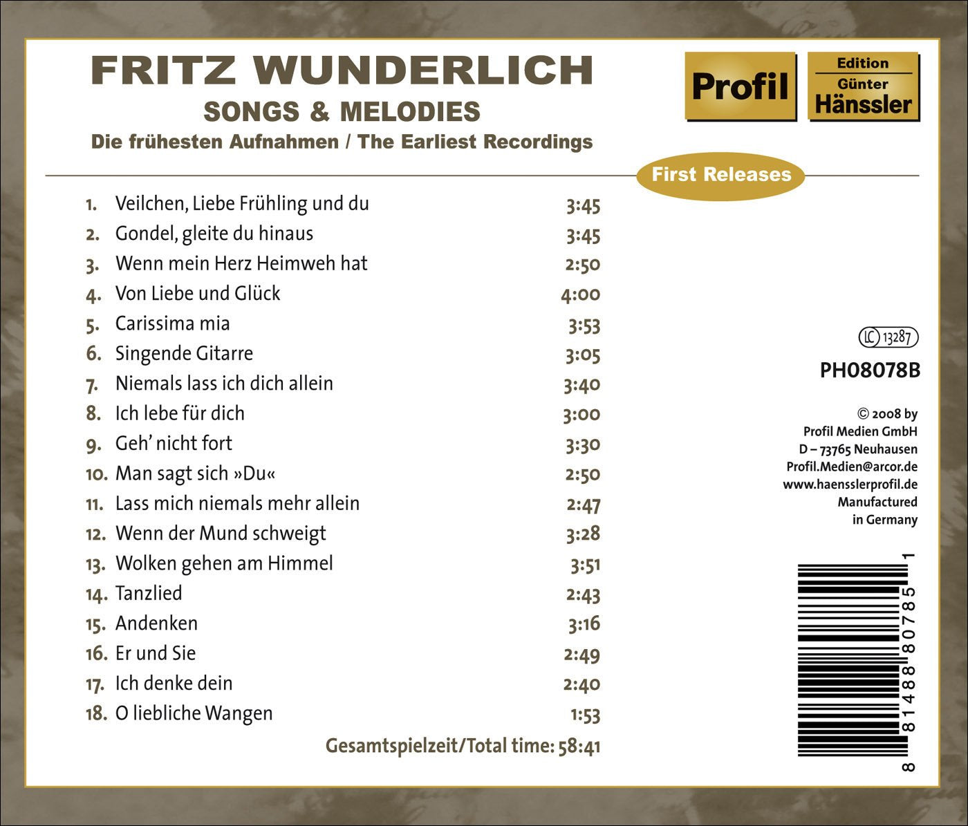 Vocal Recital: Wunderlich, Fritz - KAISER, E. / GEORGY-ENGEL