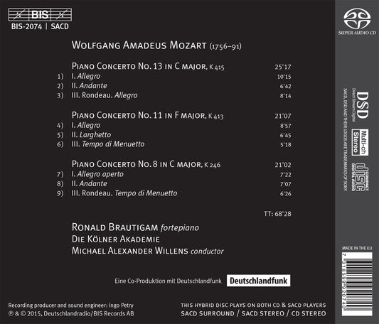 Mozart: Piano Concertos Nos. 8, 11 & 13
