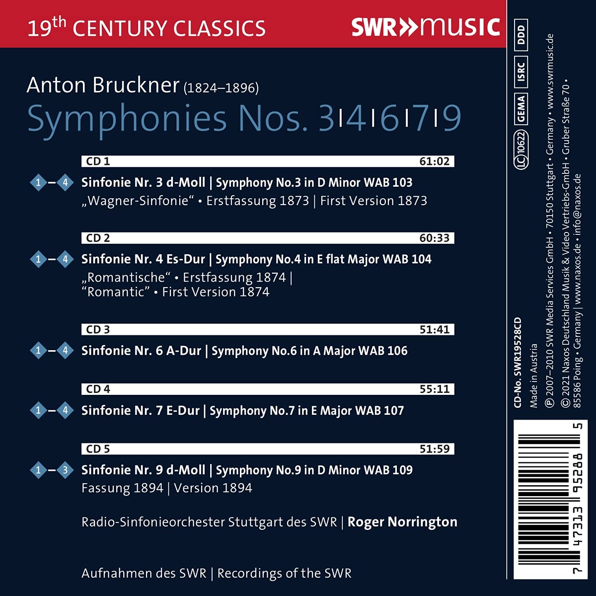 Anton Bruckner: Symphonies Nos. 3, 4, 6, 7 & 9