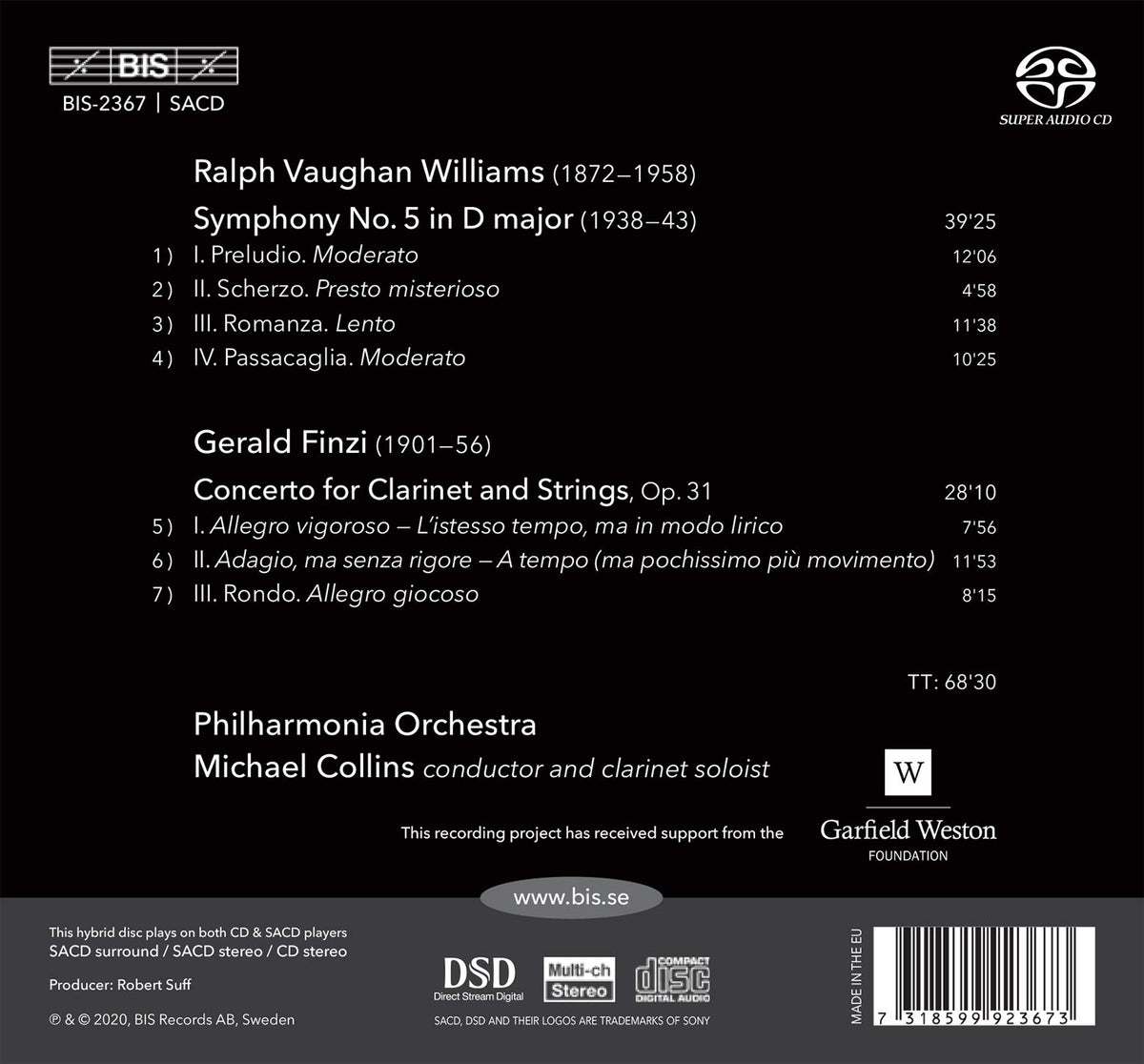 Vaughan Williams: Symphony No. 5 - Finzi: Clarinet Concerto