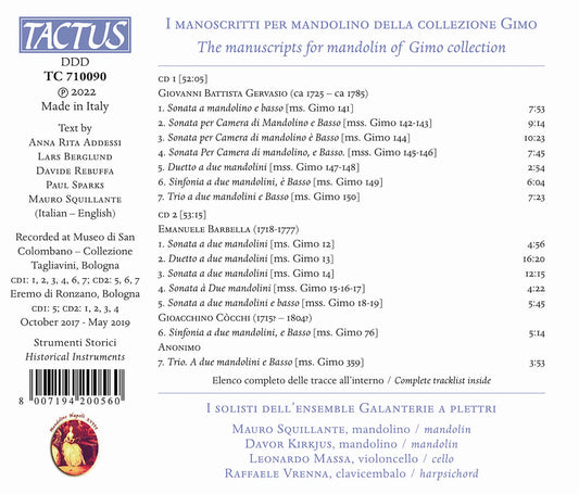 Gervasio, Barbella & Cocchi: The Manuscripts for Mandolin of