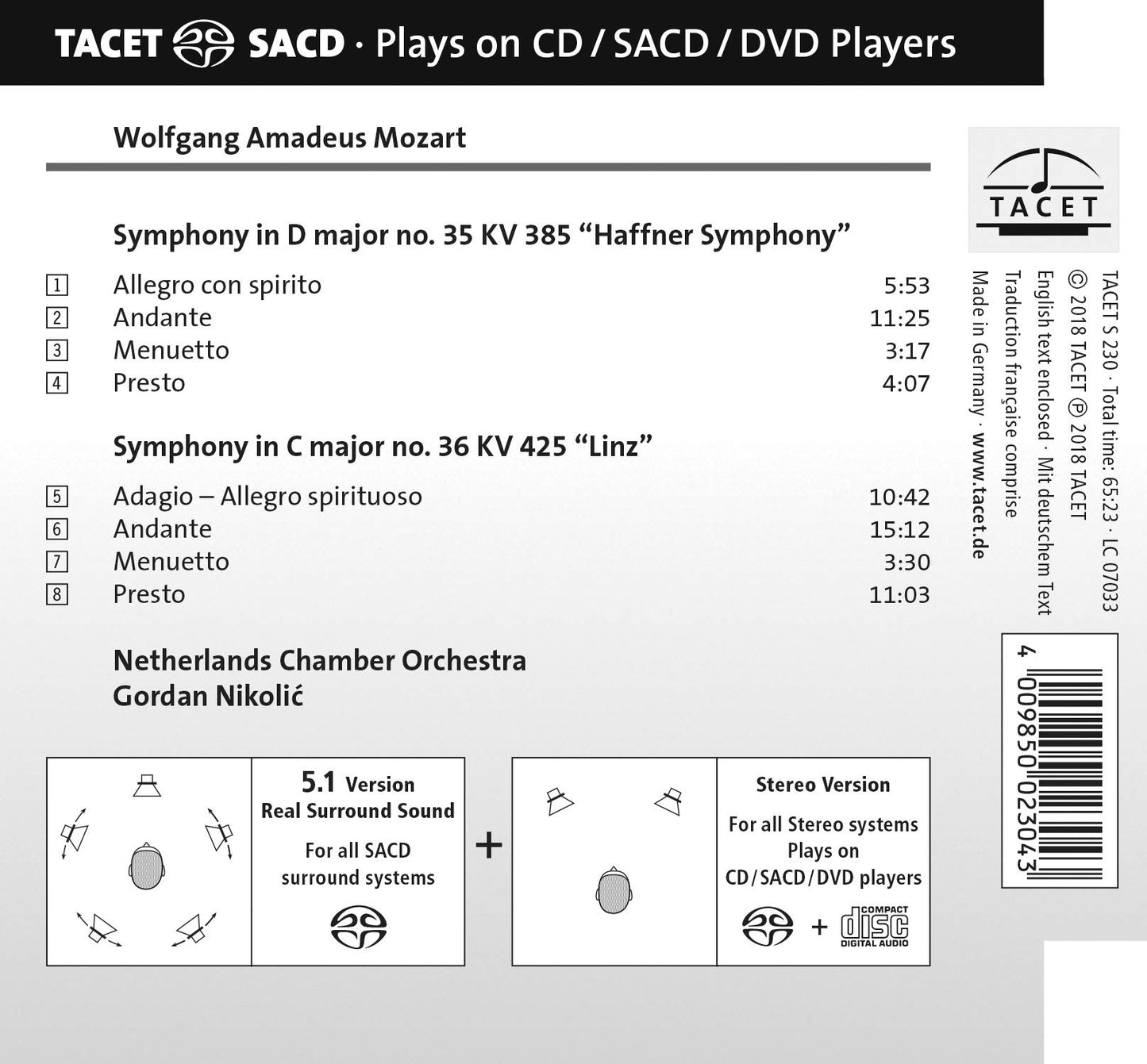 SYMPHONIES KV 425 & 385