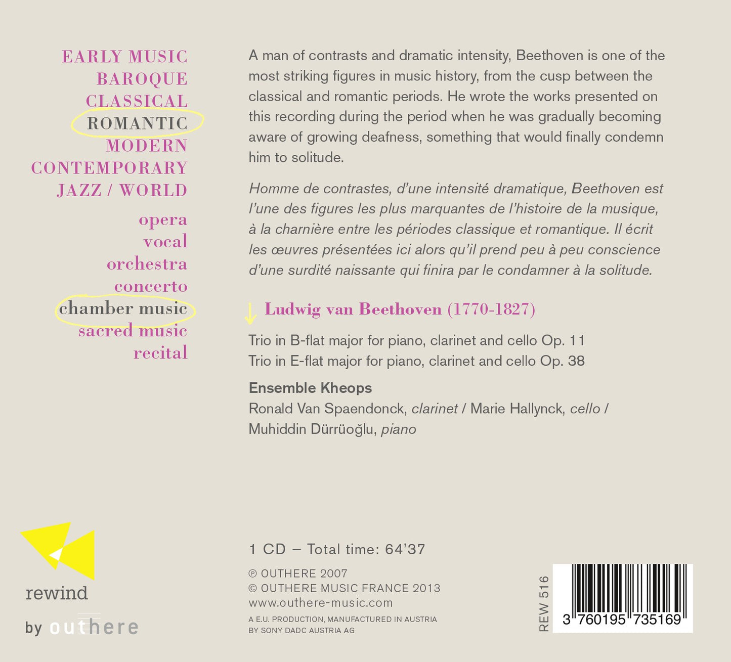Beethoven: The Two Trios for Piano, Clarinet & Cello